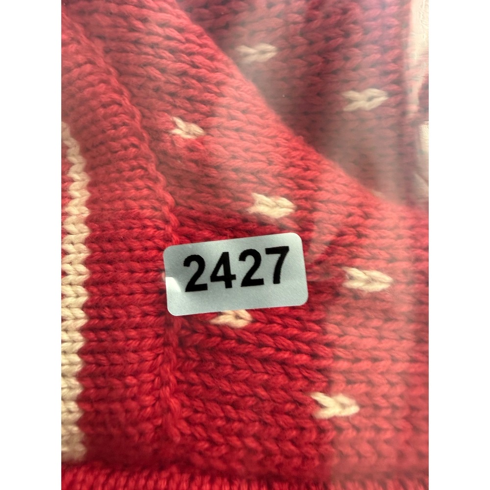 Lands End Mens M 38-40 Fair Isle Nordic Sweater Red Cream 1/4 Zip 100% Cotton - Picture 11 of 11